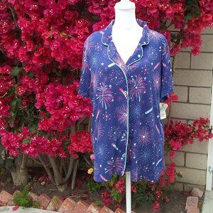 NEW Nite Nite Munki Munki Fireworks Pajama Top Knit XL Short Sleeve Button